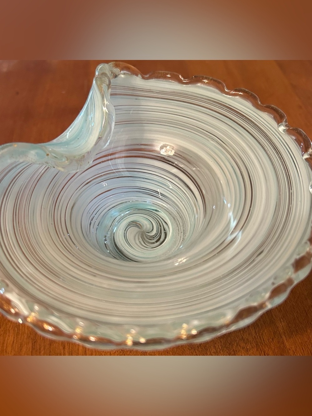 Vintage Aqua Swirl Art Glass Footed Bowl